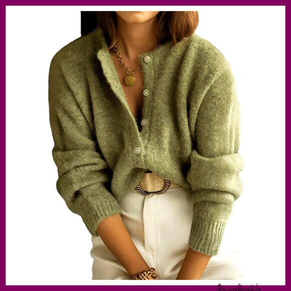 Long Sleeve Button Down Cardigan Open Front Knit Sweater Fall Office Casual